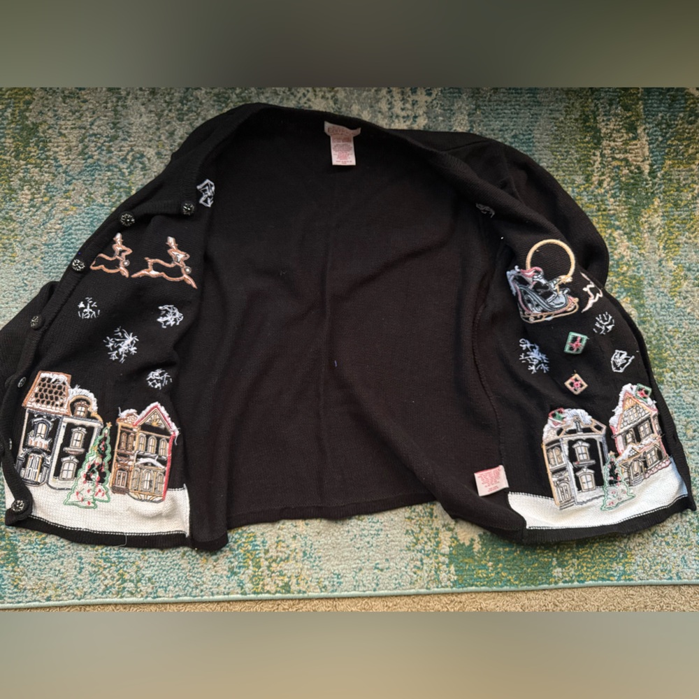 Vintage Basic Editions embroidered Santa holiday cardigan sweater, size XL - Picture 15 of 16
